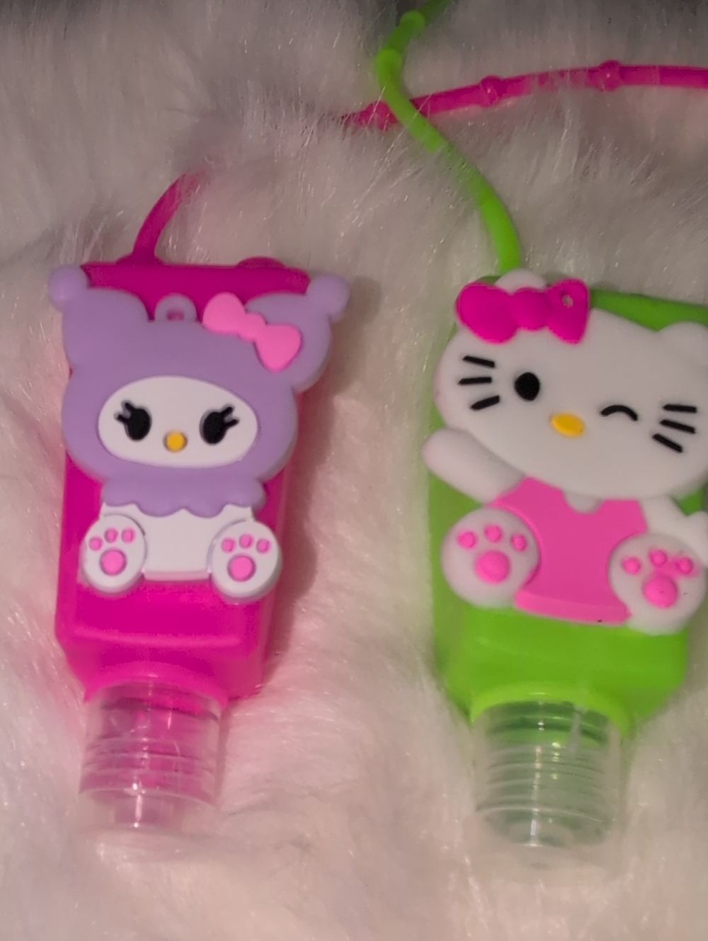 Hello Kitty Silicone Hand Sanitizer Holders in Pink & Lime Green